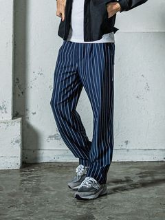 《予約11月17日19時締め》 CHRIS EASY WIDE TUCK PANTS / ワイドタックパンツ / ネイビー・ストライプ