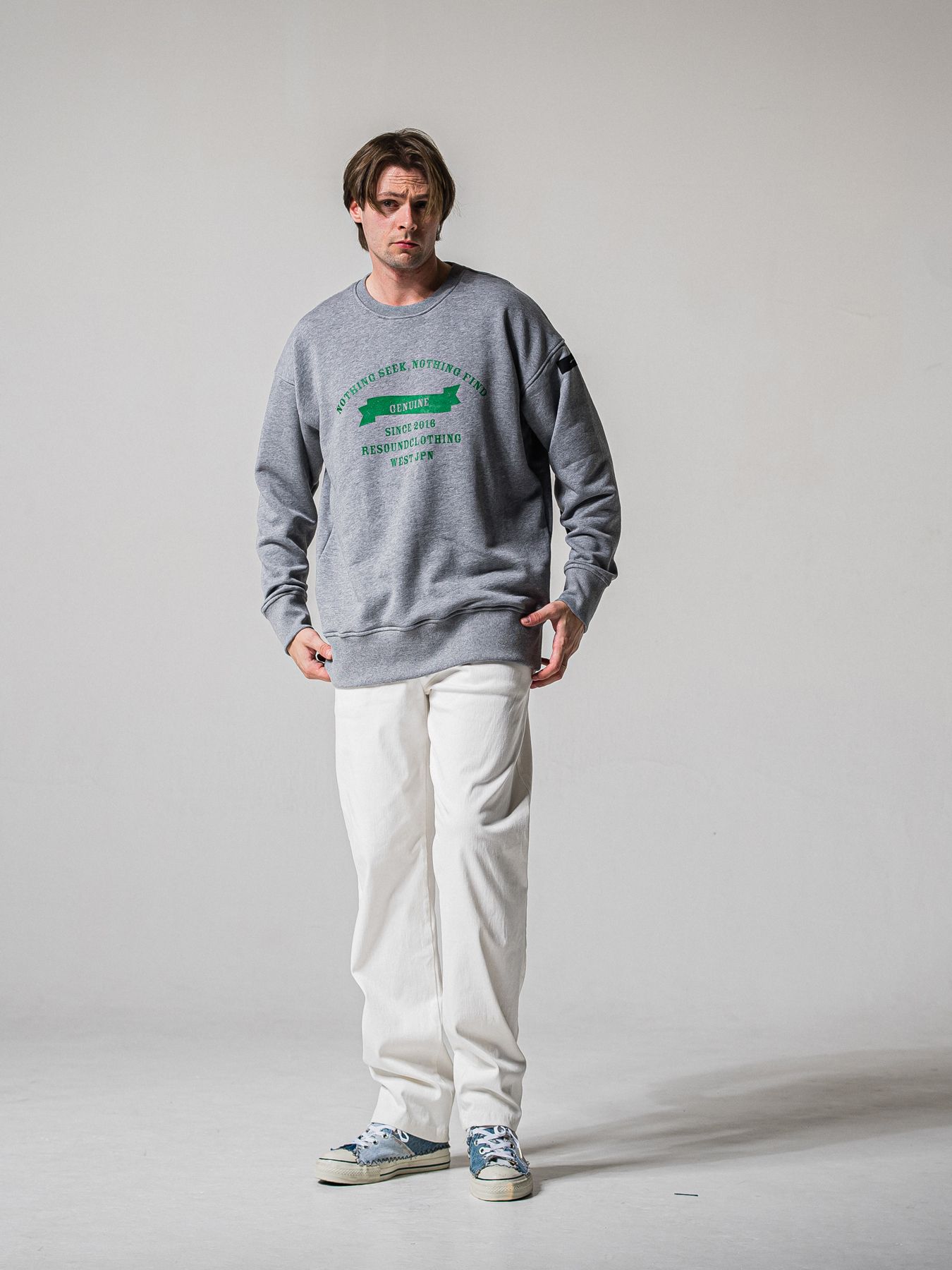 【予約品 11月16日(日) 締切】HF URAKE COLLEGE DROP TRAINER / 裏毛 カレッジロゴルーズ トレーナー / グレー