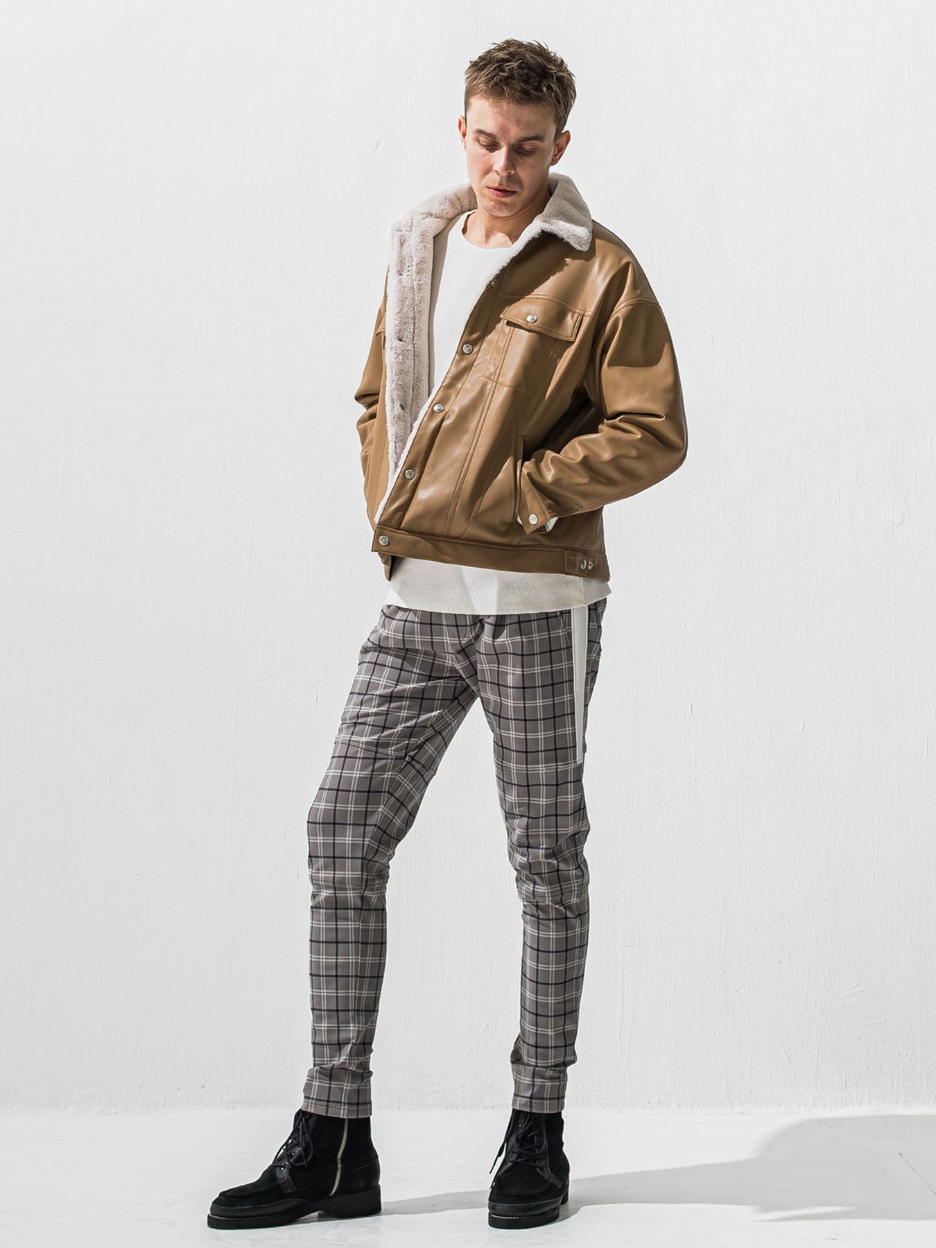 【予約品 9月6日(日) 締切】LEATHER FUR OVER G / レザー ファー オーバー Gジャン / ベージュ