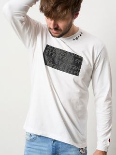 【予約品 5月8日(木) AM10時 締切】 5.6ozコットン天竺 ボックスロゴ発泡プリントLS Tシャツ / ホワイト