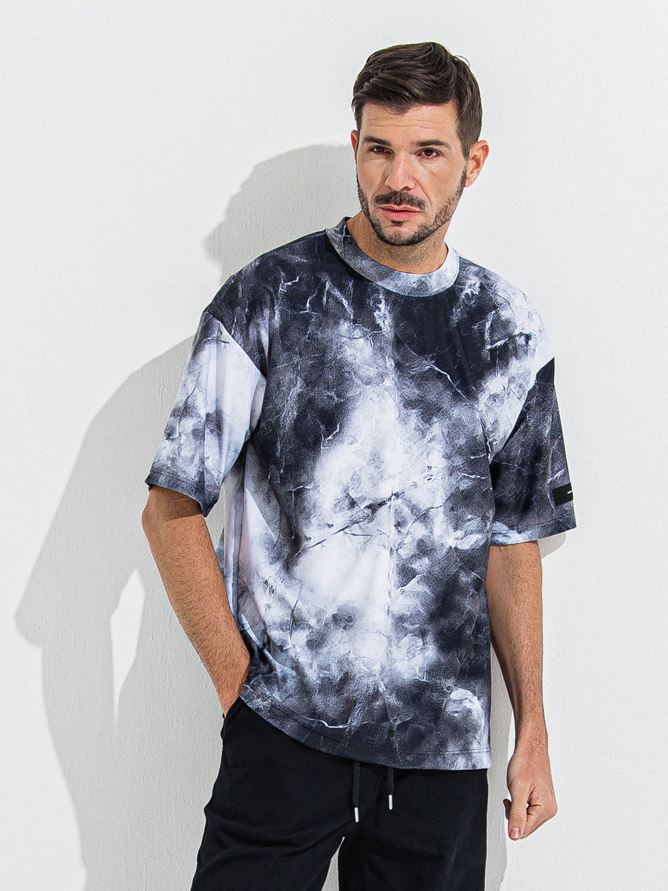 MARBLE RASH OVER T / ラッシュガード マーブルオーバーサイズTシャツ / ブラック