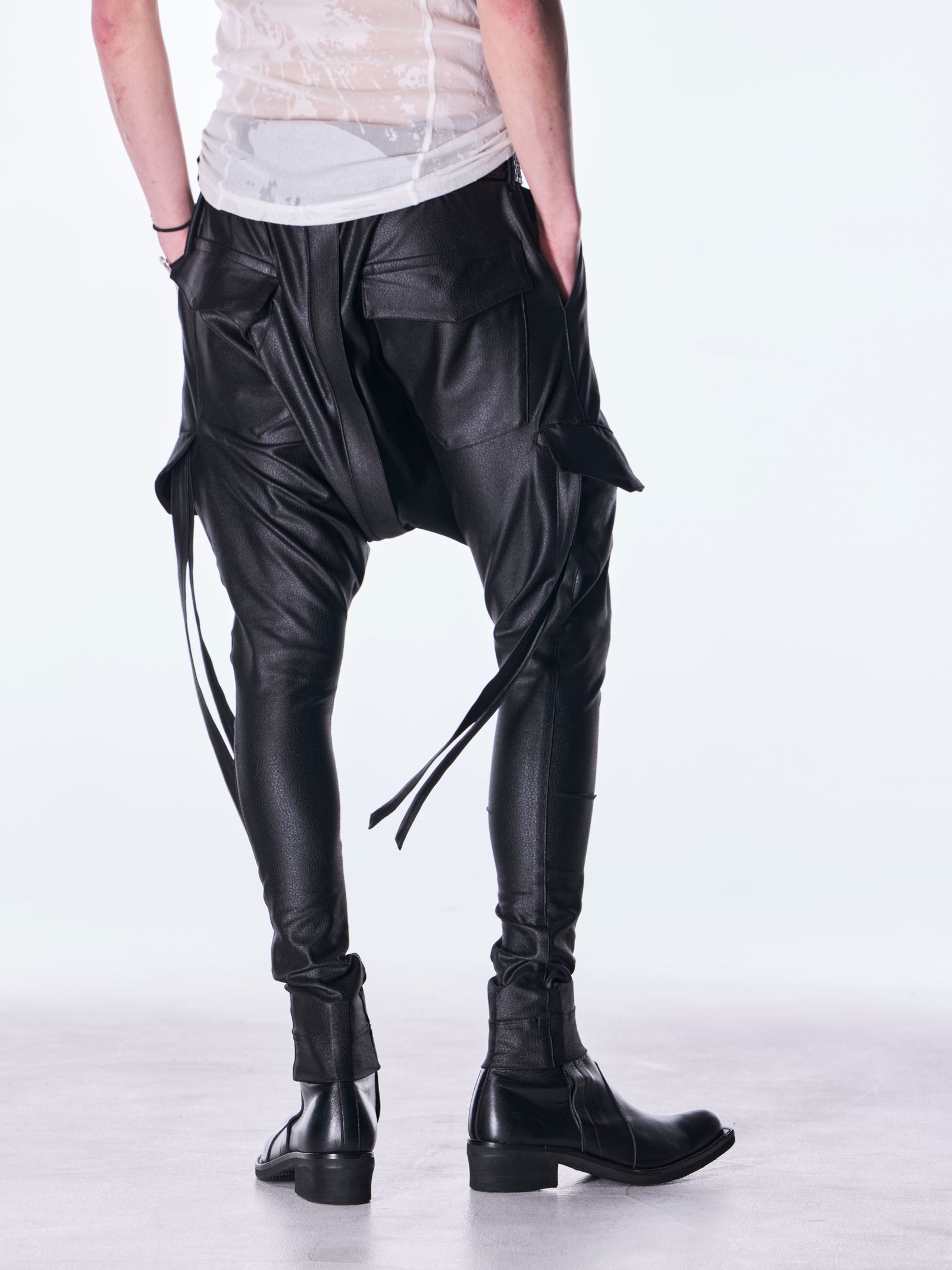 【予約品 6月29日(月) 締切】Emboss Silley Jersey Sarrouel Bondage Pants / サルエル ボンデージパンツ / ブラック