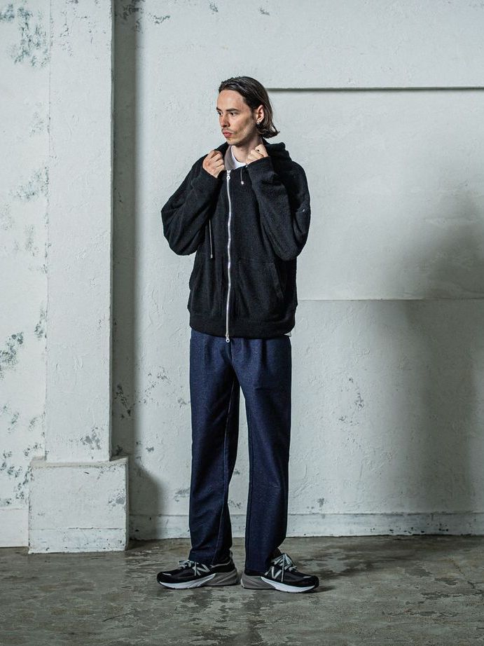 《予約11月17日19時締め》 MOLE YARN PILE zip loose hoodie / ジップフーディブ / ブラック