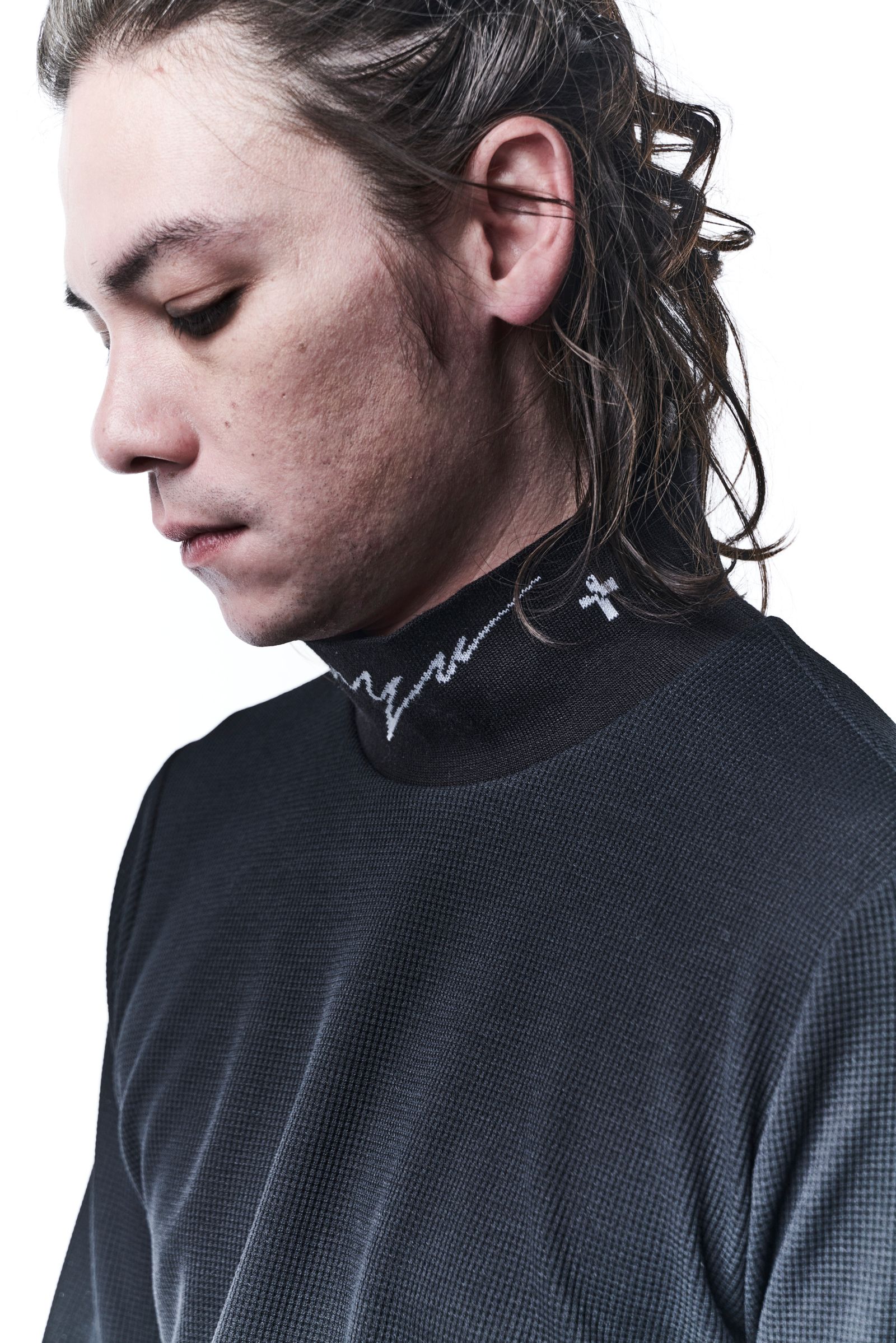 《予約品》 MockNeckLongSleevesT モックネックTシャツ Waffle / Black 【kiryuyrik】 7月入荷予定 - XS