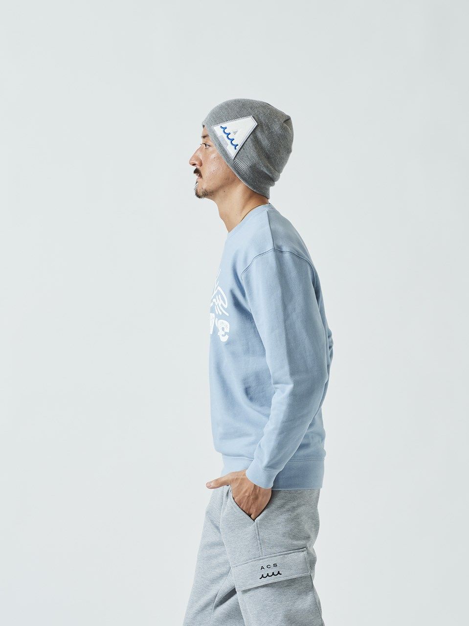 (予約品)  Trimming Pocket L/S Tee / Tシャツ / サックス 【Acanthus×muta】 8月下旬頃入荷予定