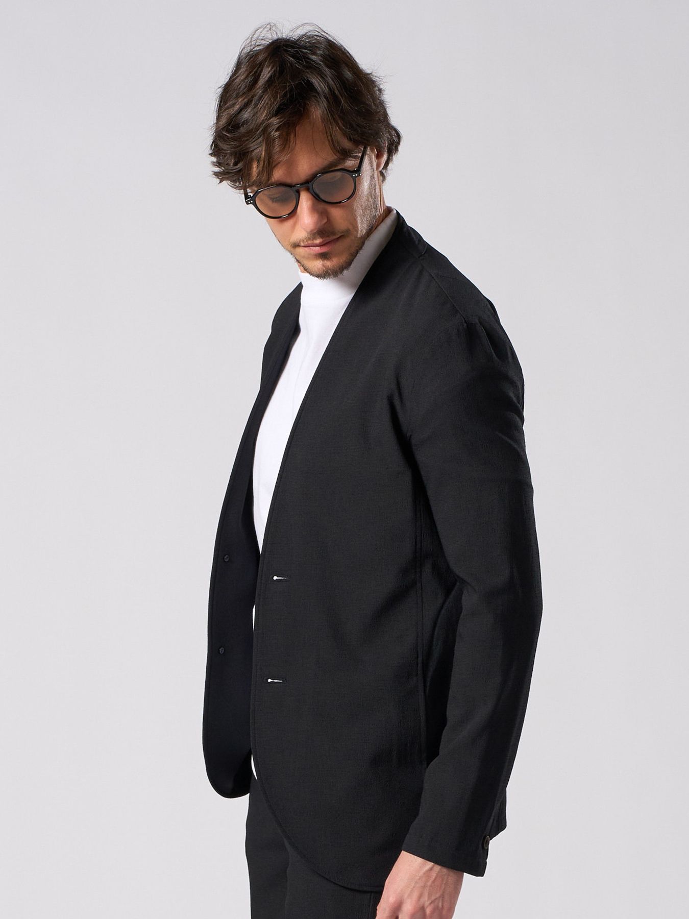 【予約品 1月25日(日) 締切】solid collar single jacket / ソリッドカラー シングル ジャケット / ブラック