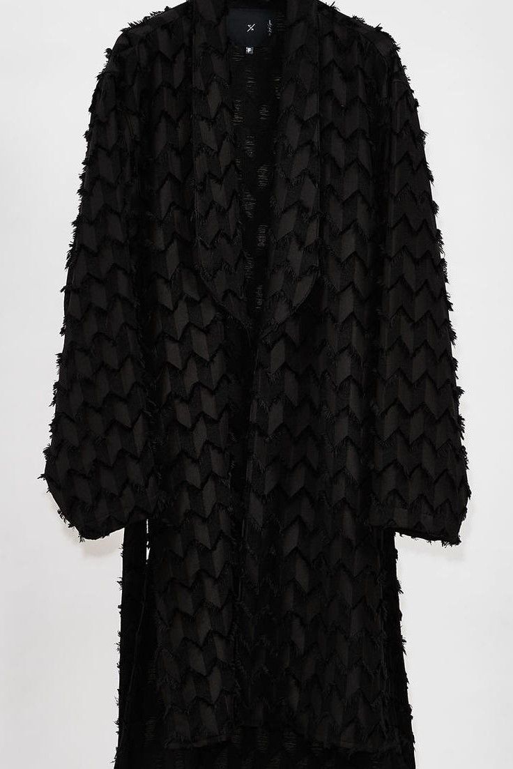 Fringe cut jacquard shawl collar shirt gown / BLACK 【ys Yuji SUGENO】