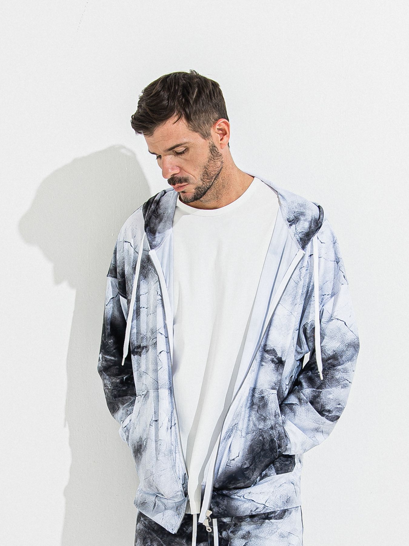 【予約品】RASH OVER ZIPUP HOODIE / ラッシュガード オーバーサイズジップアップパーカー / マーブルホワイト