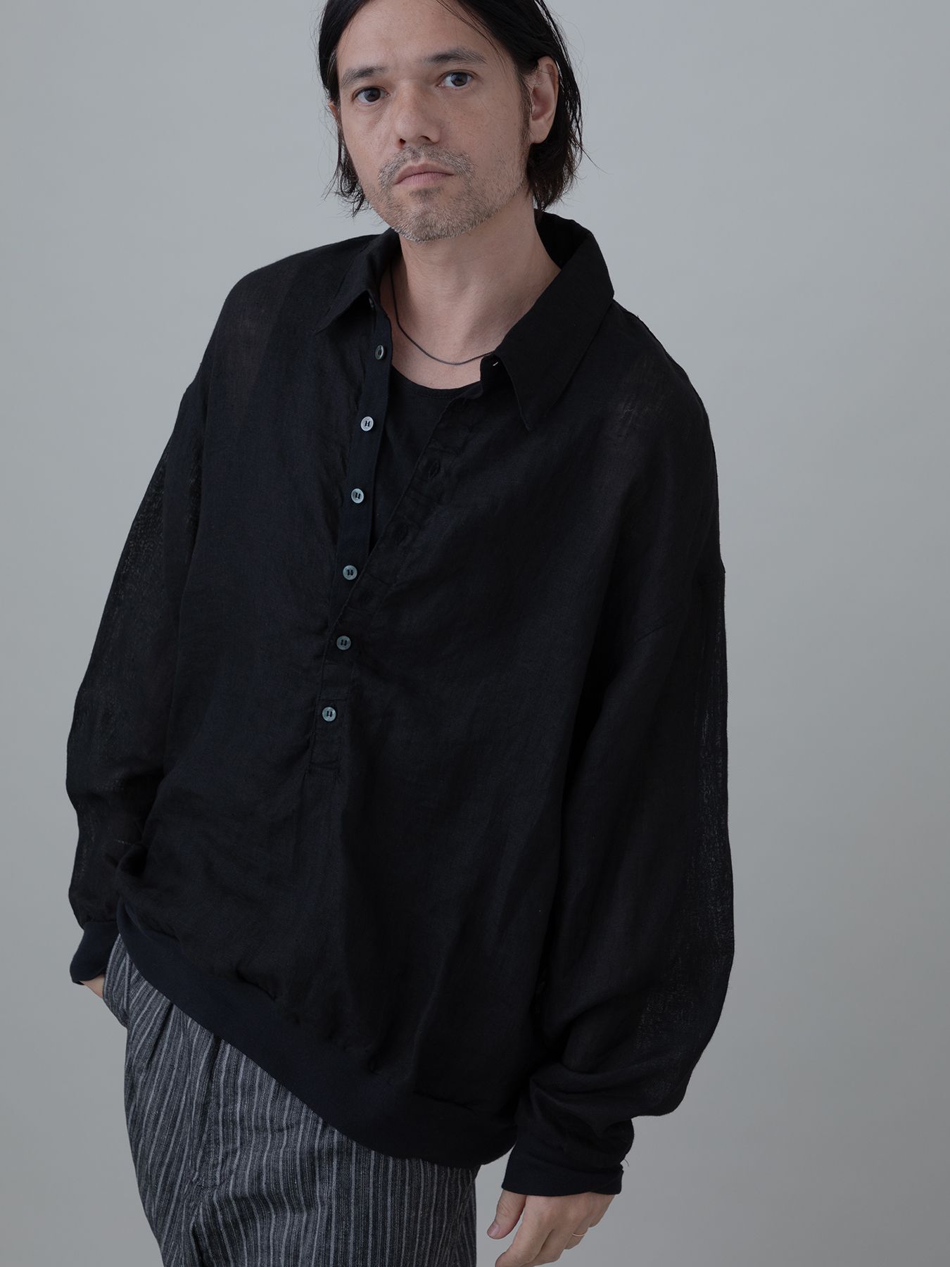 【予約品 11月23日(日) 締切】LINENSHEER POLO / リネン ポロシャツ / BLACK