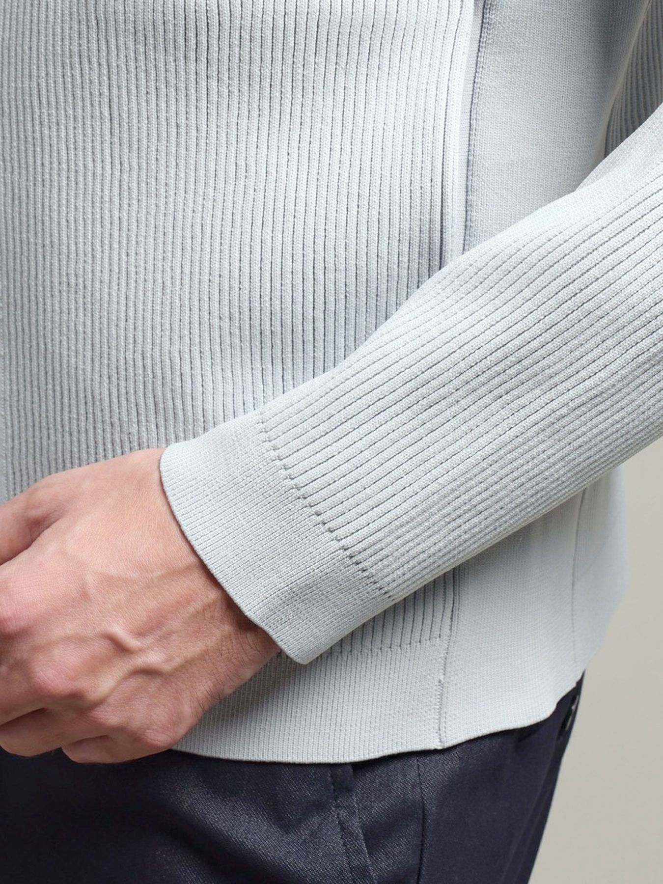 フルジップスタンドニットブルゾン / ライトグレー 【HIDEAWAYS BLACK】