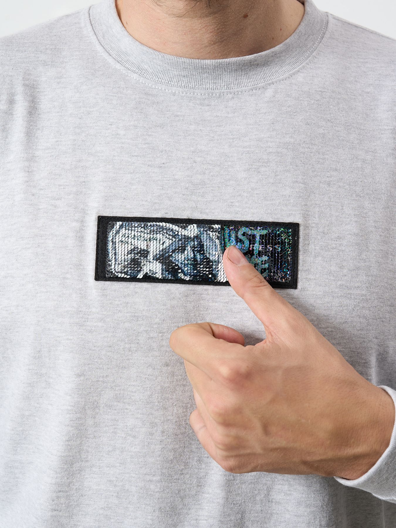 【予約品 5月8日(木) AM10時 締切】 5.6ozコットン天竺 スターグラムハート＆シークインLS Tシャツ / アッシュ