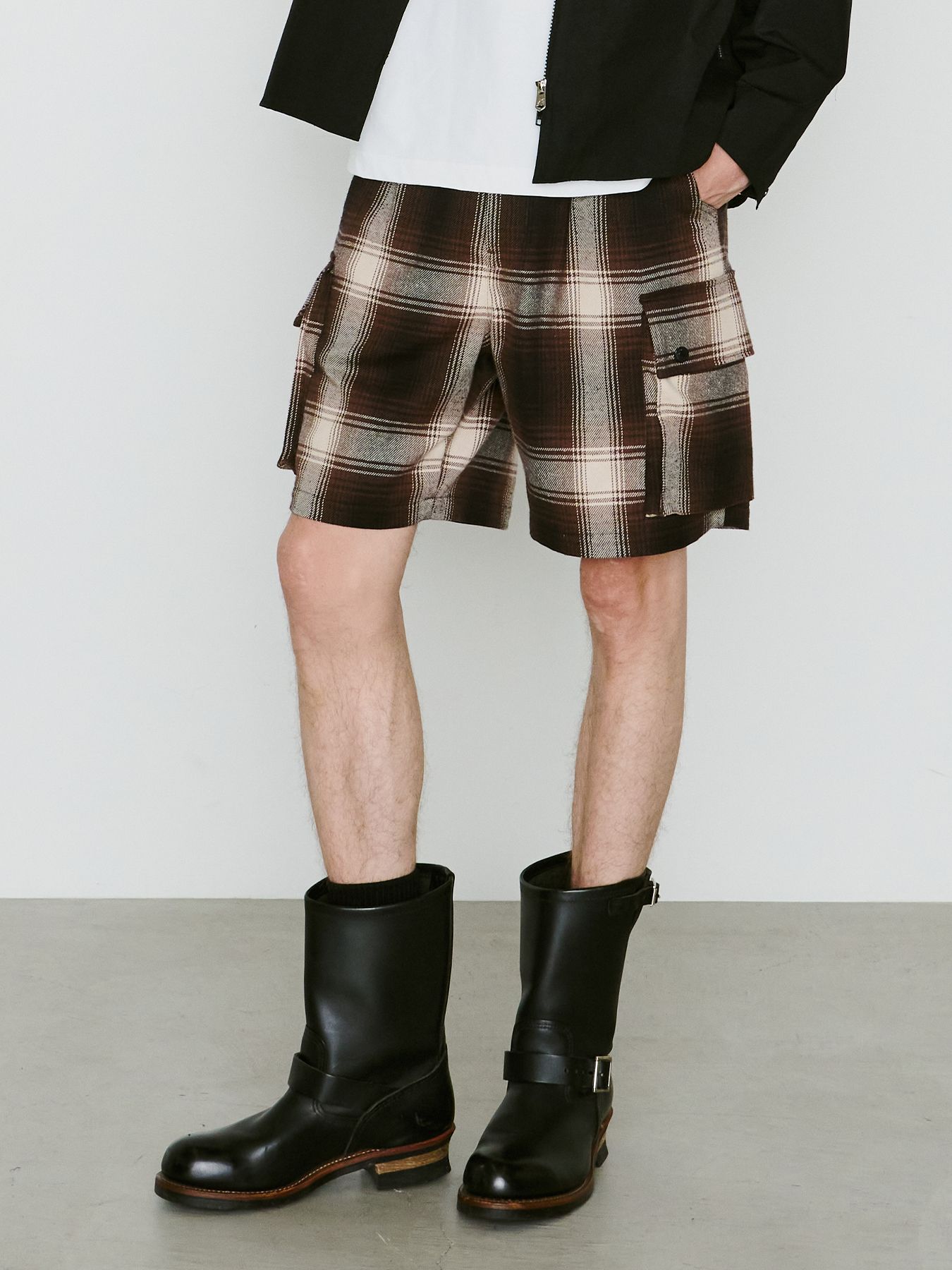 【予約品 8月10日(日) 締切 】SILK CHECK SHORTS / シルクチェックショーツ / ブラウン