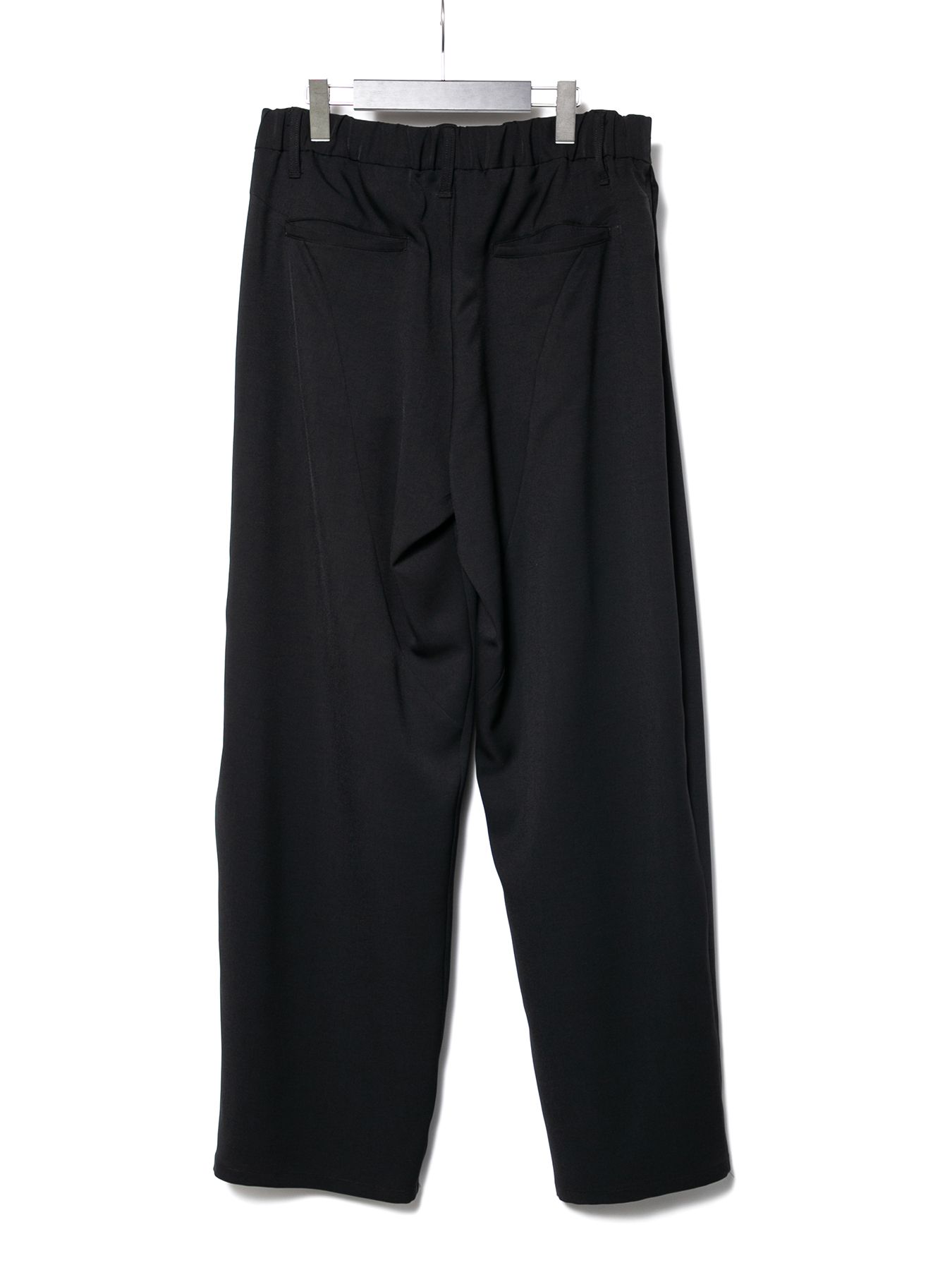 【予約品 10月12日(日) 締切】Polyester Stretch Twill Barrel Wide Pants / ポリエステル ストレッチ ツイル バレル ワイドパンツ / ブラック