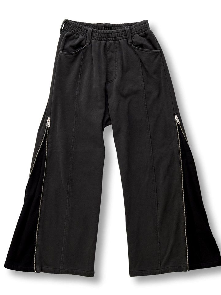 サイドZIPワイドイージーフレアPANTSブリーチ加工グレー