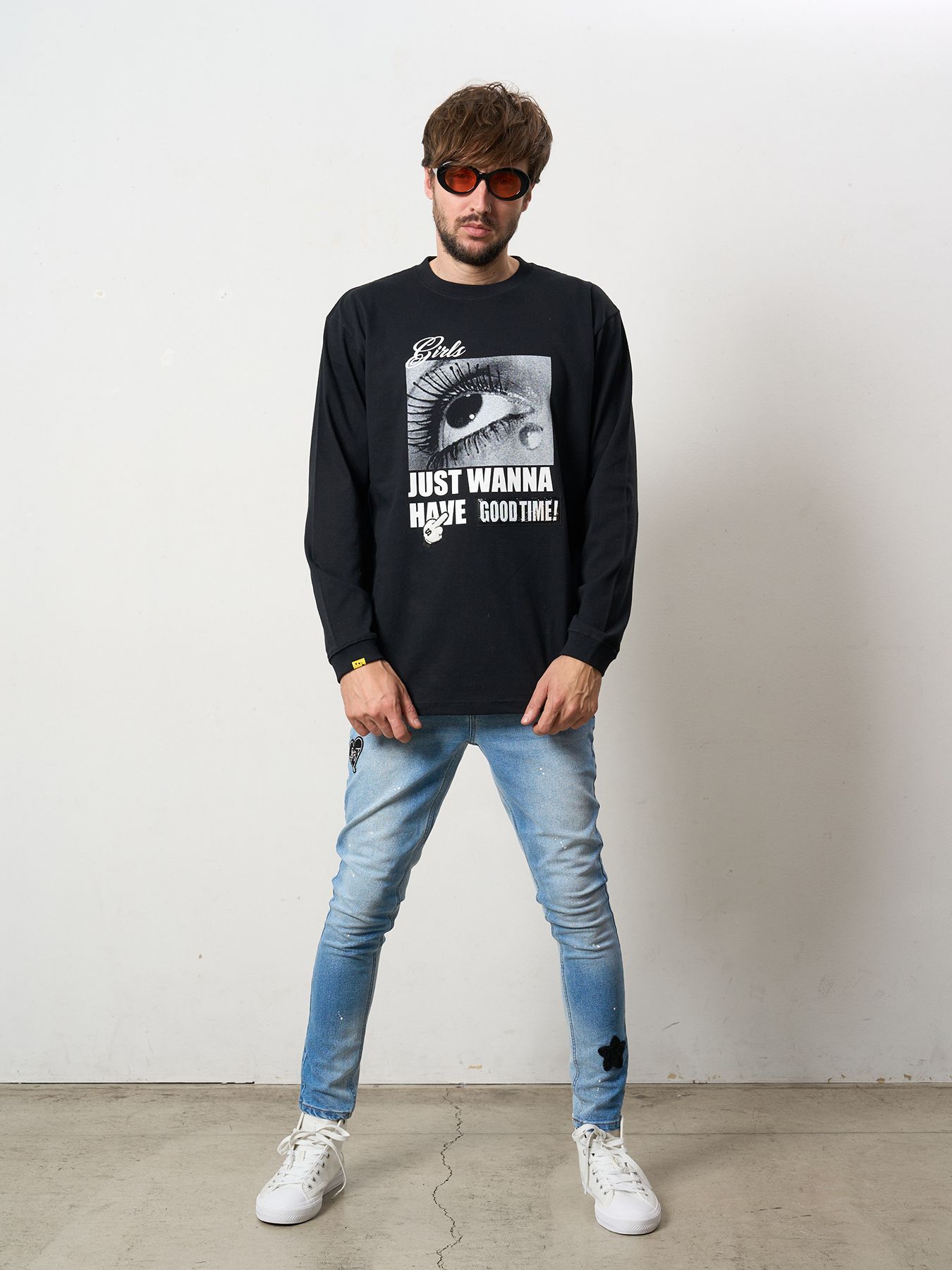 【予約品 5月8日(木) AM10時 締切】 5.6ozコットン天竺JUST WANNA HAVE FUNSシークイン LS Tシャツ / ブラック