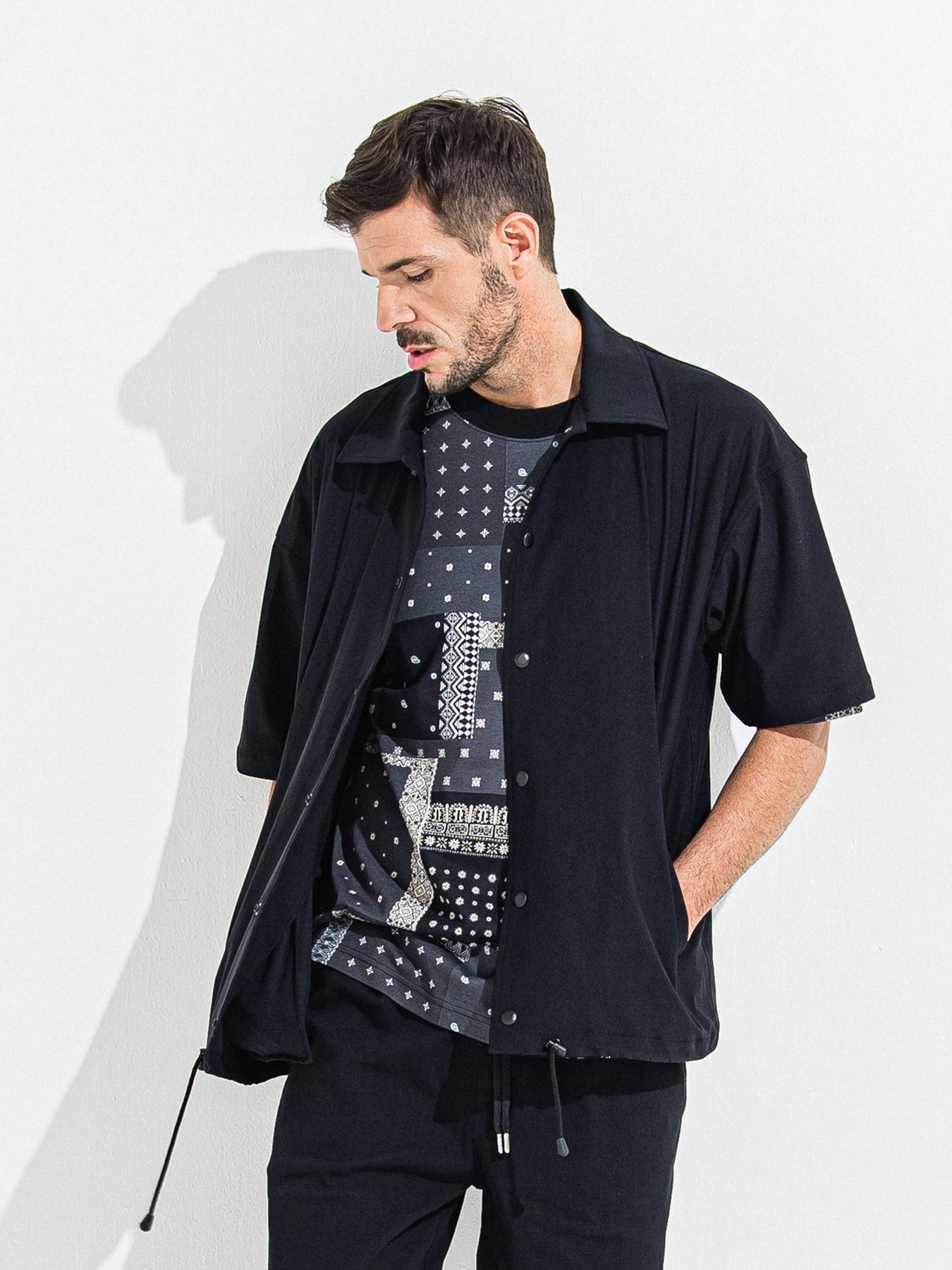 【予約品】NYLON HALF COACH JACKET / ナイロンハーフコーチジャケット / ブラック