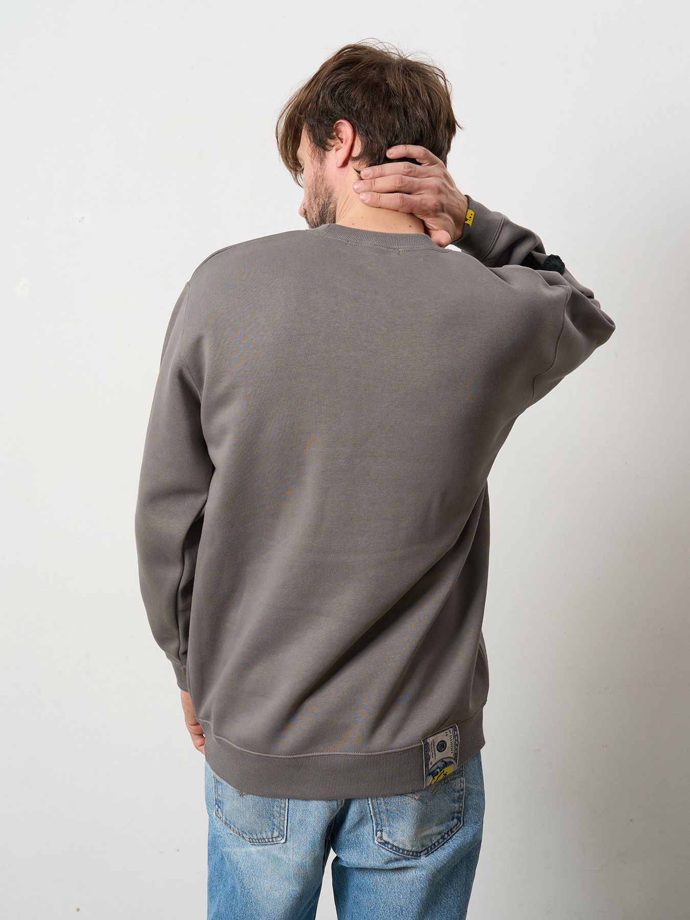 【予約品 5月8日(木) AM10時 締切】 TC裏毛起毛 YOU GOT THIS マルチパッチワークスウェットシャツ / チャコールグレー