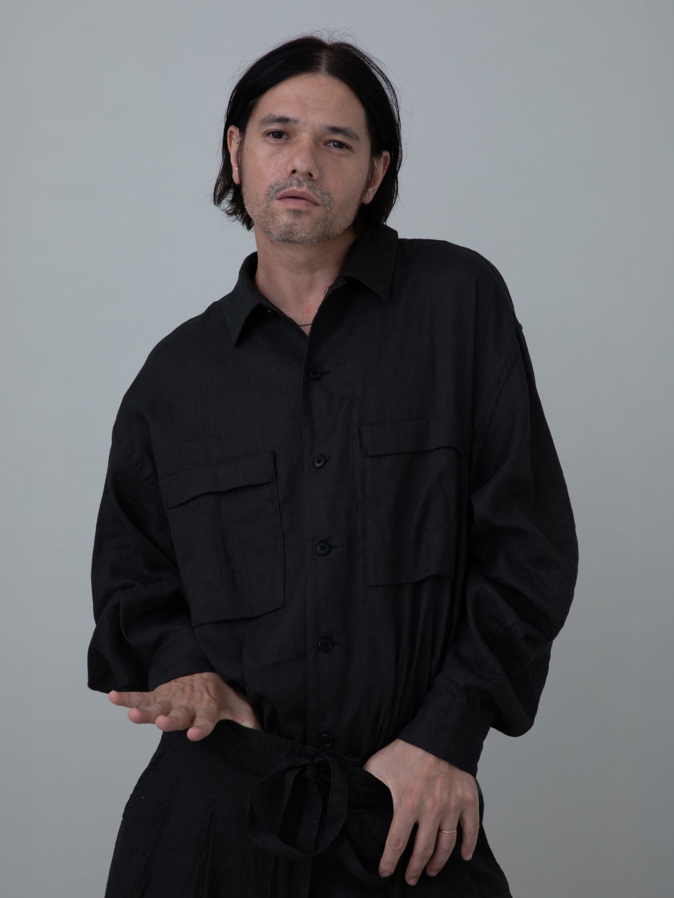 【予約品 11月23日(日) 締切】LINENOVERSHIRT / リネン ポロシャツ / BLACK