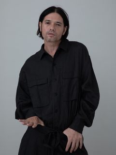 【予約品 11月23日(日) 締切】LINENOVERSHIRT / リネン ポロシャツ / BLACK