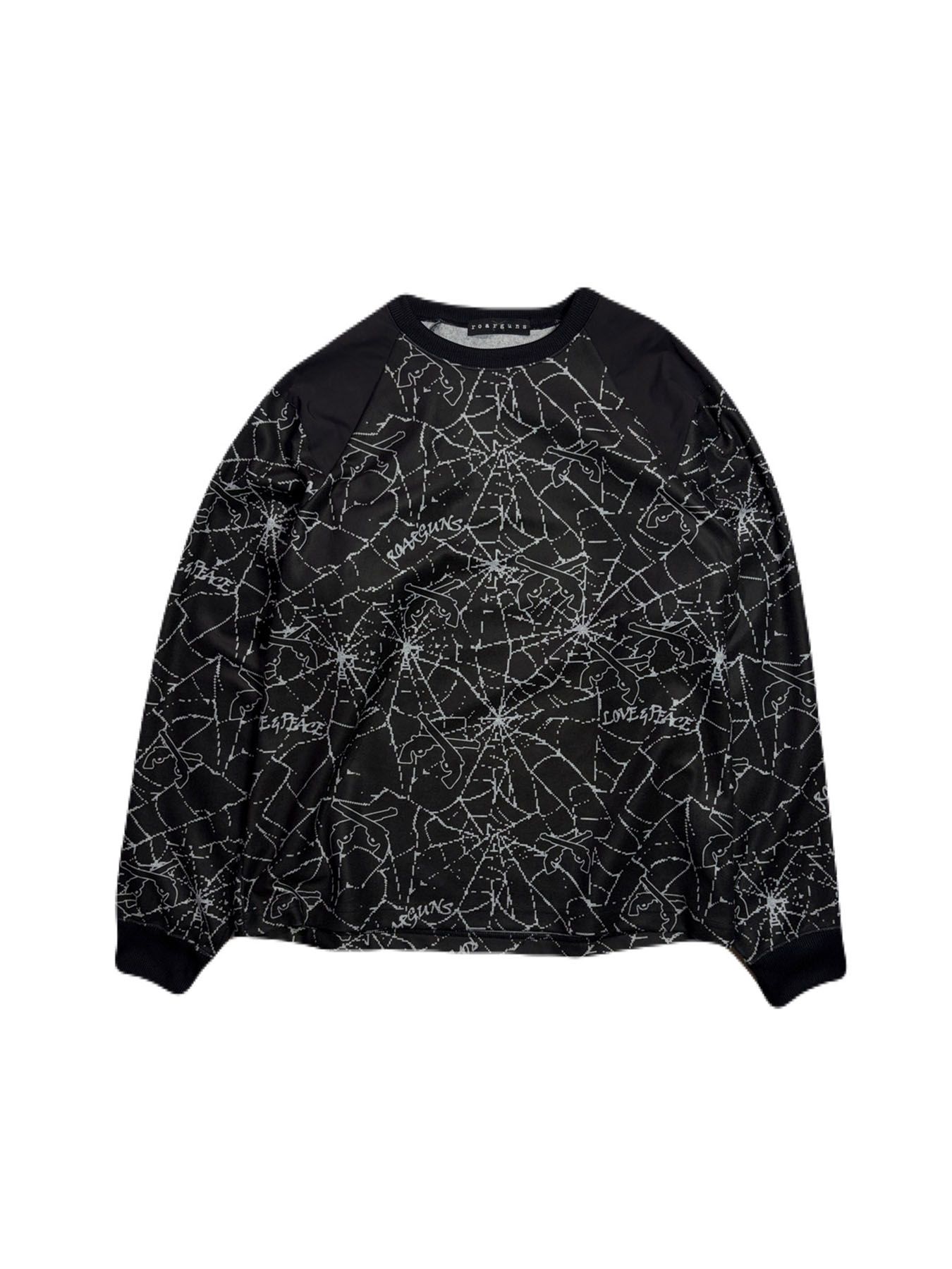 【予約品 3月9日(月) 18:00 締切】SPIDER PRINT T CRY / クリスタルクロスガン スパイダープリント フリース ロンT / ブラック×グレー