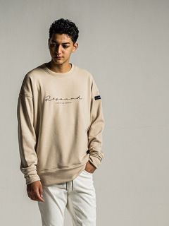 《予約9月1日18時締め》 handwriting rogo  velours fleece drop trainer  / ルーズトレーナー / ベージュ