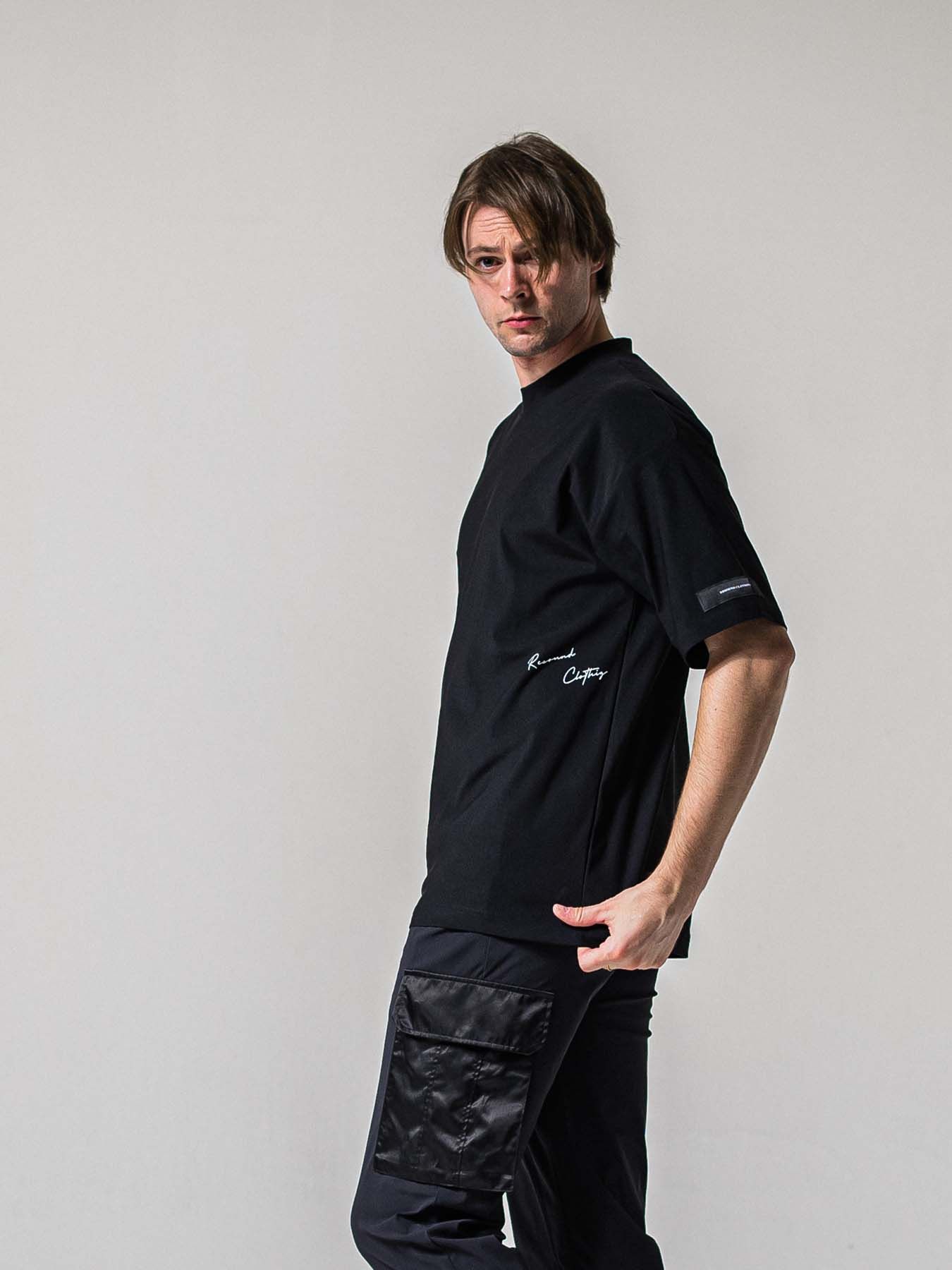 【予約品 11月16日(日) 締切】SIDE RC OVER T / サイドロゴプリント オーバーサイズ ナイロンTシャツ / ブラック