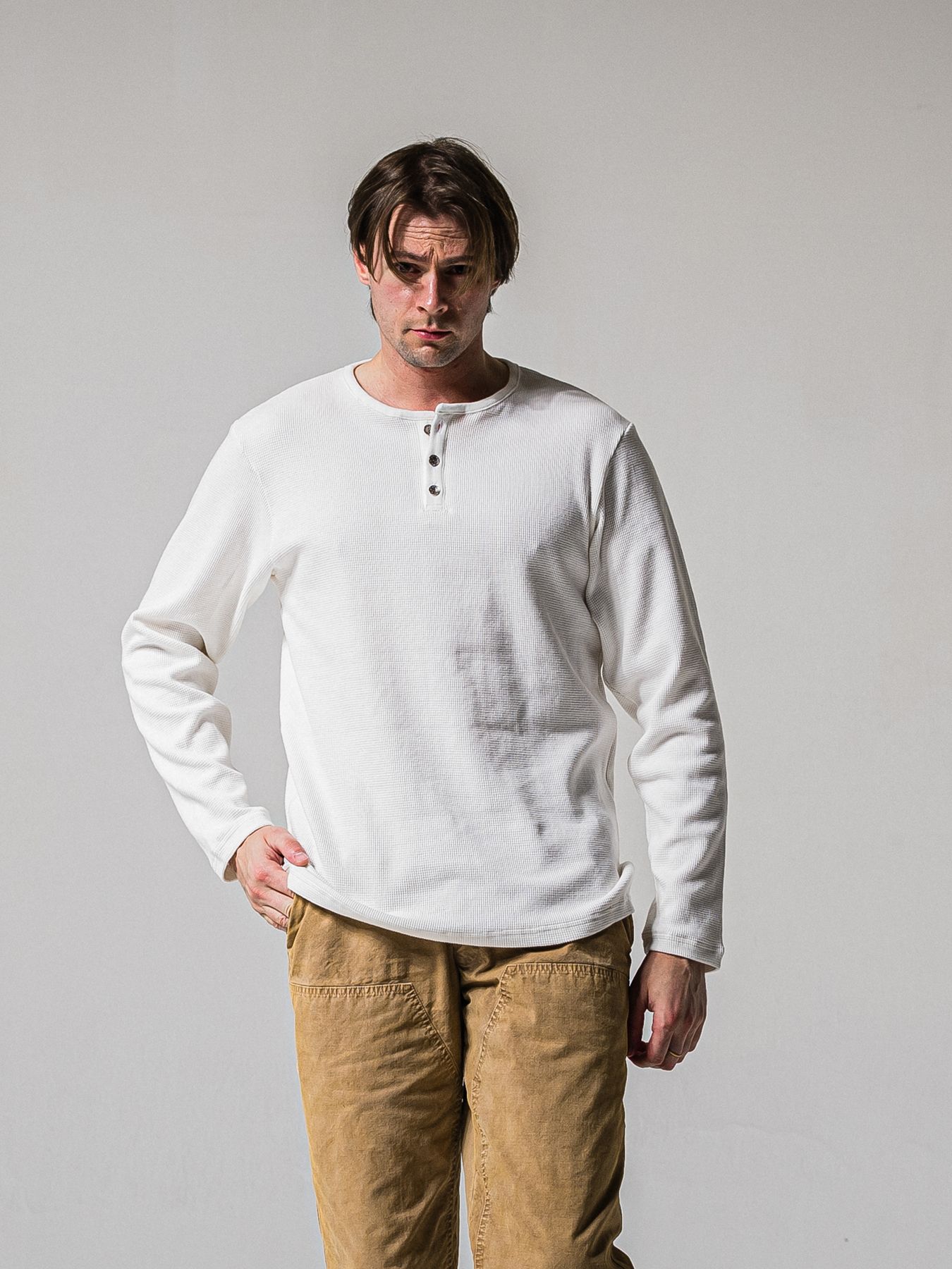 【予約品 11月16日(日) 締切】WAFFLE HENRY / ワッフルサーマル ヘンリーネック / ホワイト