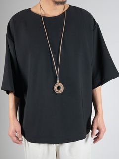 《予約品》 LEATHER BRAID CIRCLE NECKLACE / ネックレス / キャメル 【Iroquois.SENTI】