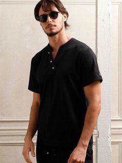 ヘンリーネック半袖Tシャツ / ブラック