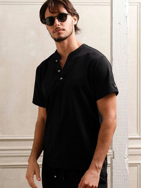ヘンリーネック半袖Tシャツ / ブラック