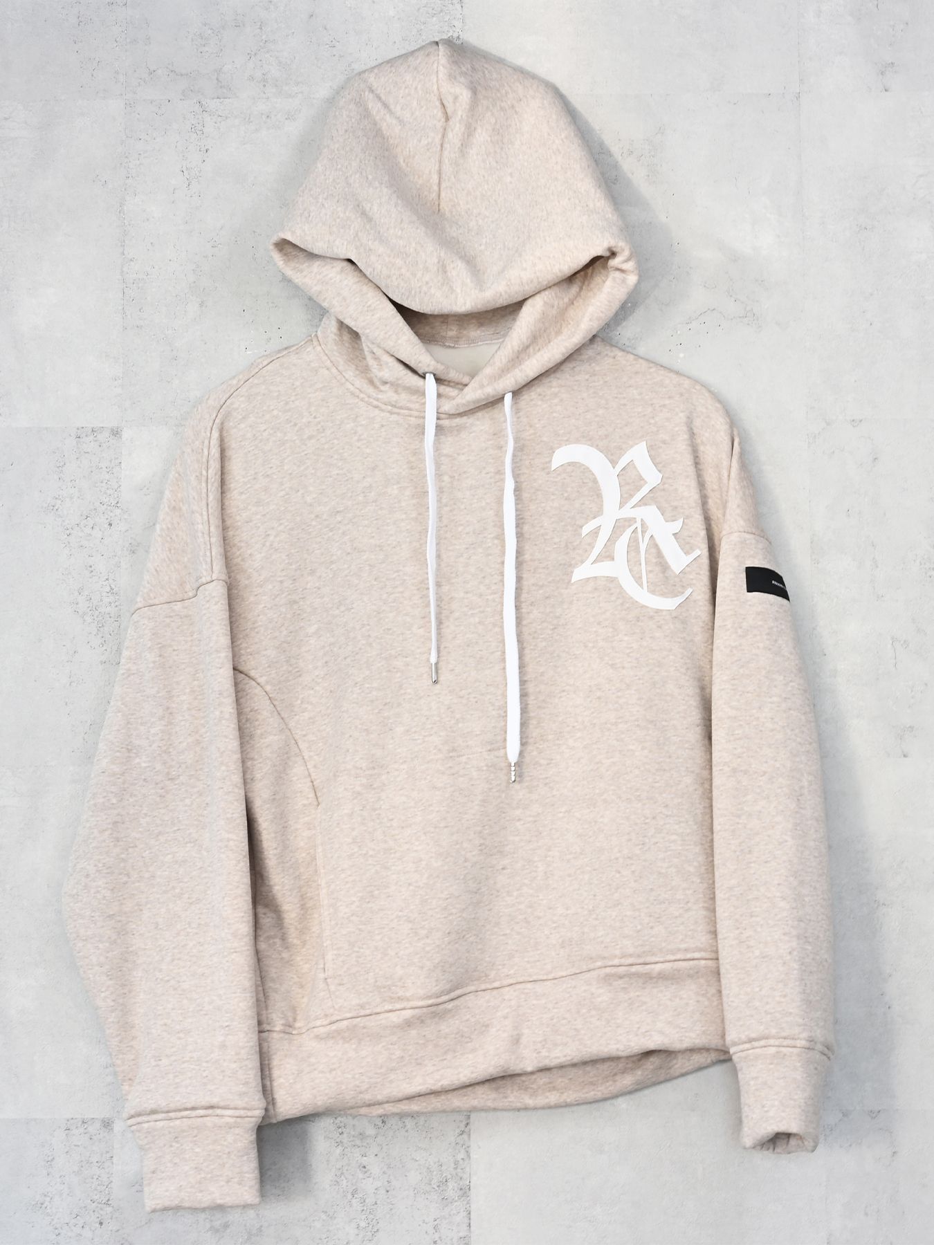 【予約品 9月6日(日) 締切】RC VELOURS FLEECE HOODIE / RCレザーワッペン 裏起毛 ルーズフーディー / ブラウン