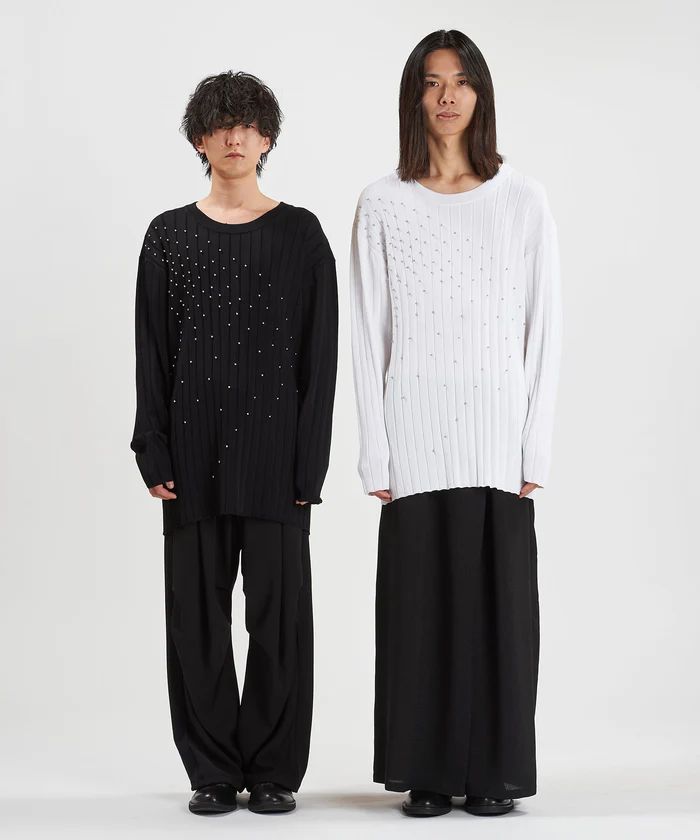 スタッズニットプルオーバー BLACK【NO ID.】