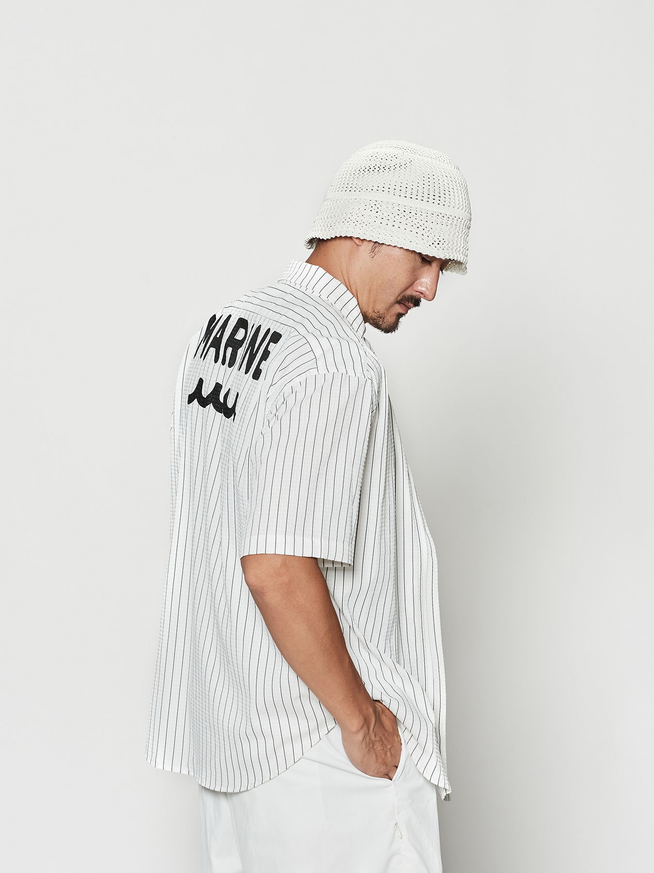 【予約品 10月9日(木) 締切】muta Dot Air(R) Zip Up S-S Shirt / ZIP半袖シャツ / ホワイトストライプ【Acanthus × muta MARINE】