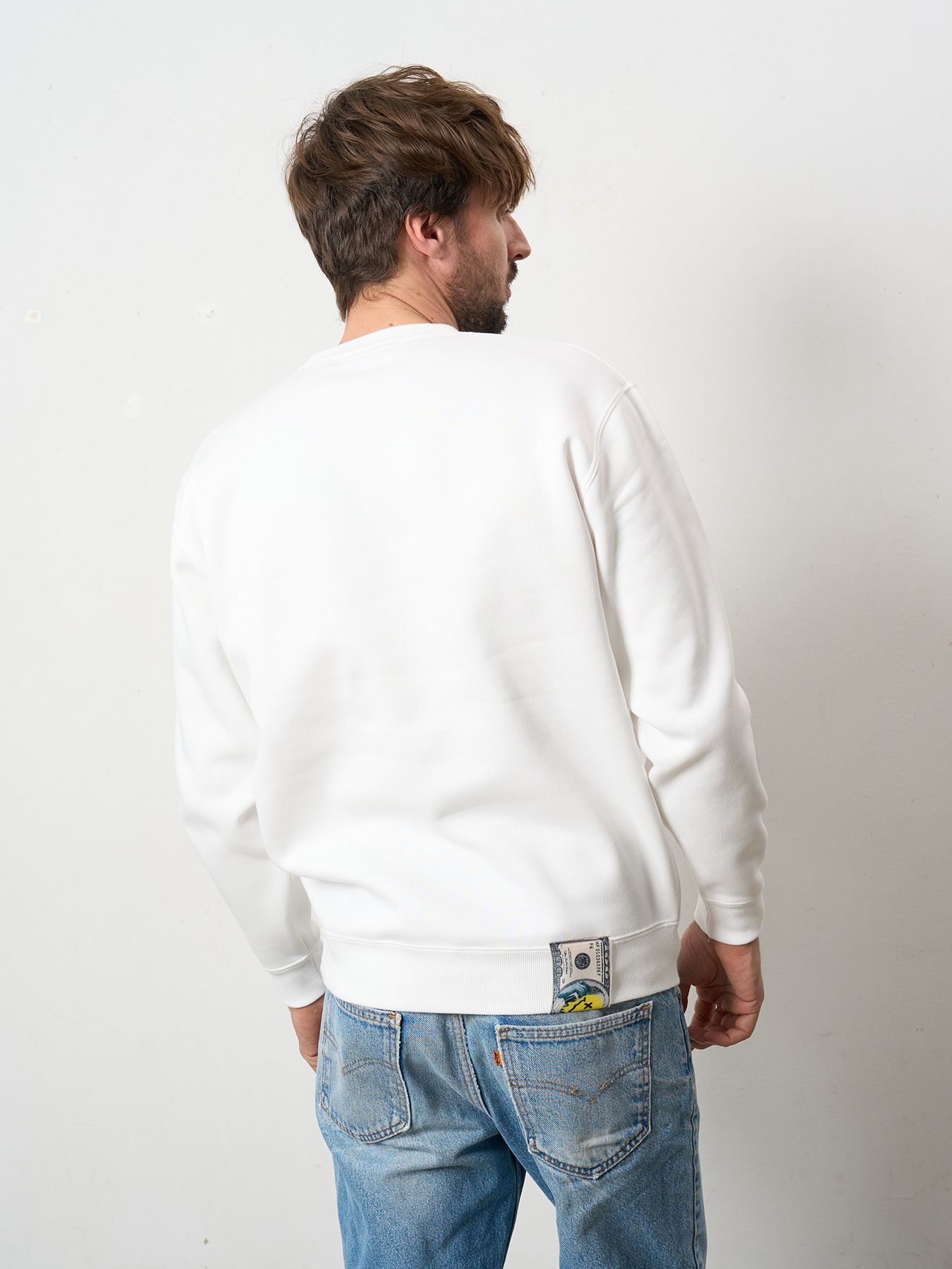 【予約品 5月8日(木) AM10時 締切】 TC裏毛起毛 YOU GOT THIS マルチパッチワークスウェットシャツ / ホワイト
