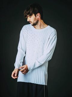 スタッズニットプルオーバー WHITE【NO ID.】