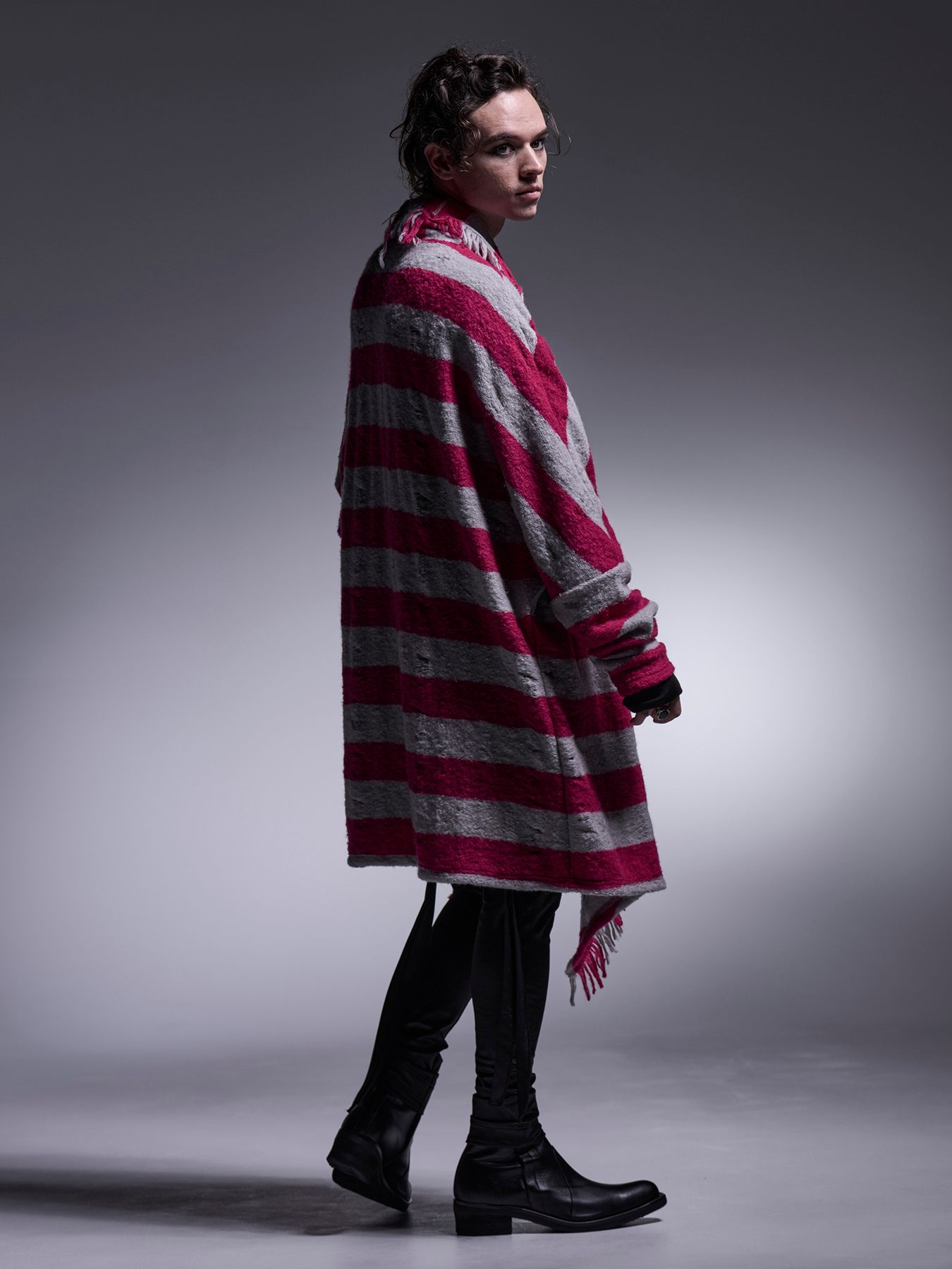 【予約品 7月13日(日) 締切】Dolman Fringe Cardigan / ドルマンフリンジカーディガン / ピンク&グレー