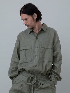 【予約品 11月23日(日) 締切】LINENOVERSHIRT / リネン ポロシャツ / GRAY