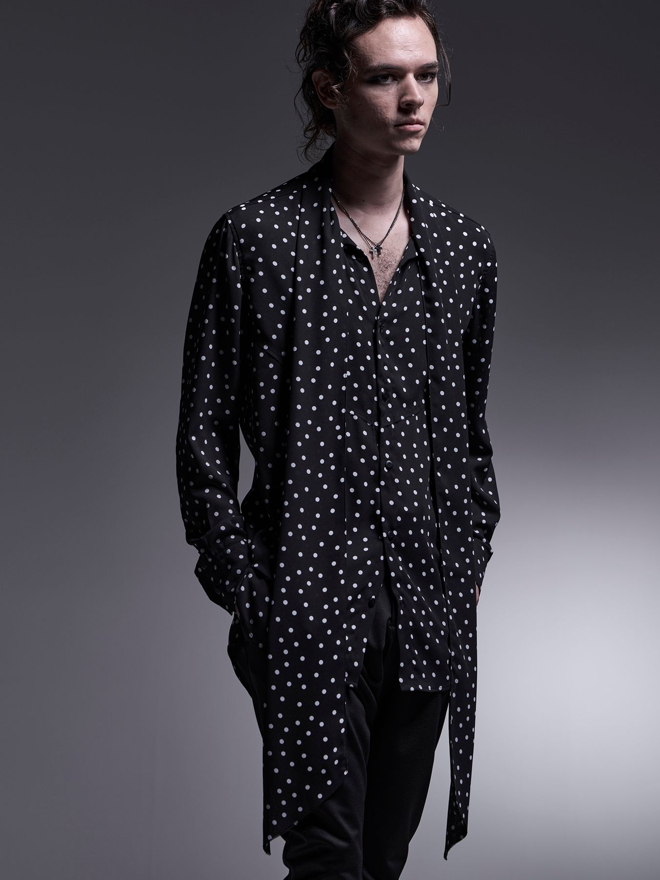 【予約品 7月13日(日) 締切】Stoal Shirt / ストールシャツ / 水玉ブラック