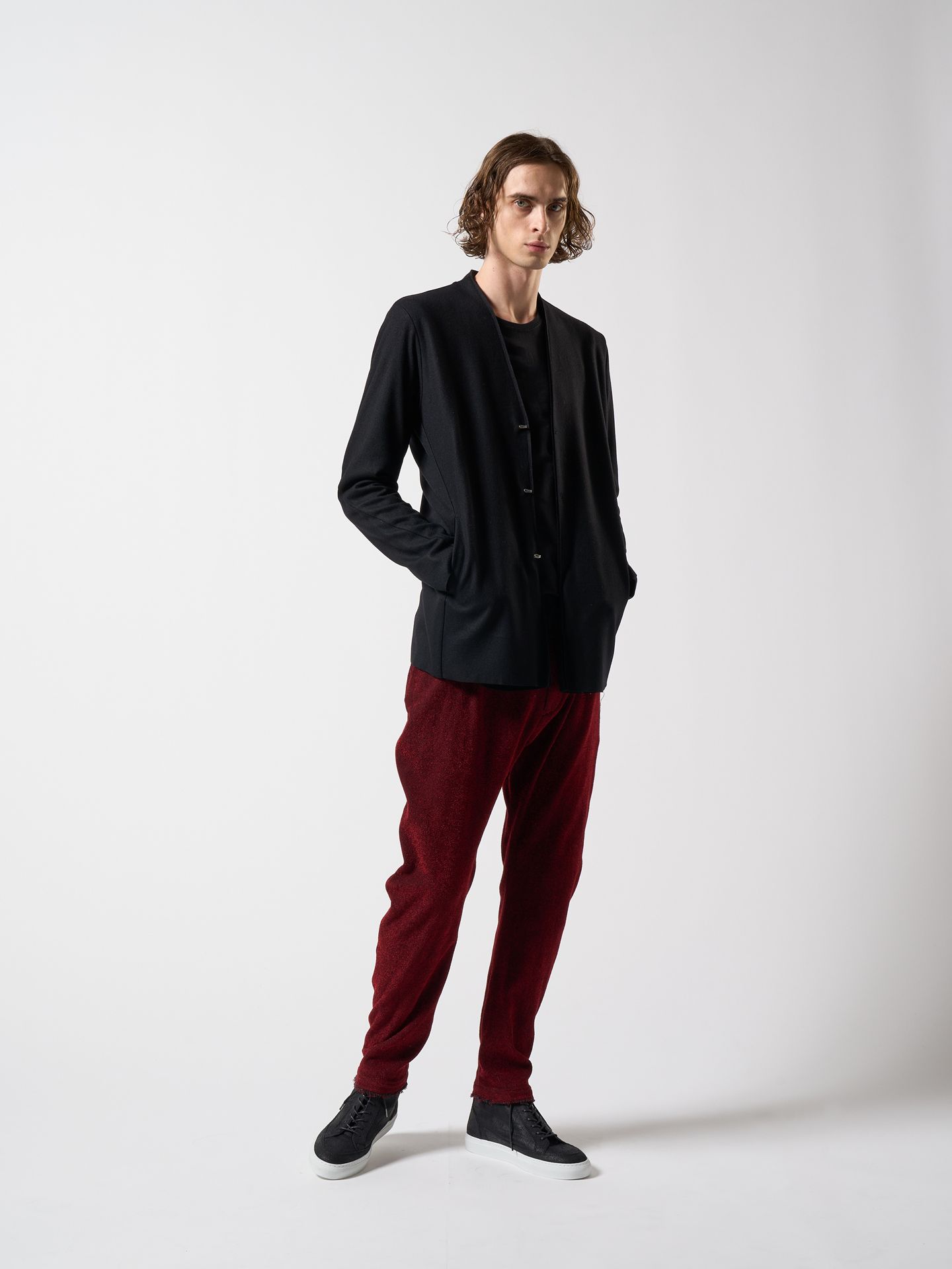 【予約品】 2-ply hook cardigan / ミドルカーディガン / ブラック