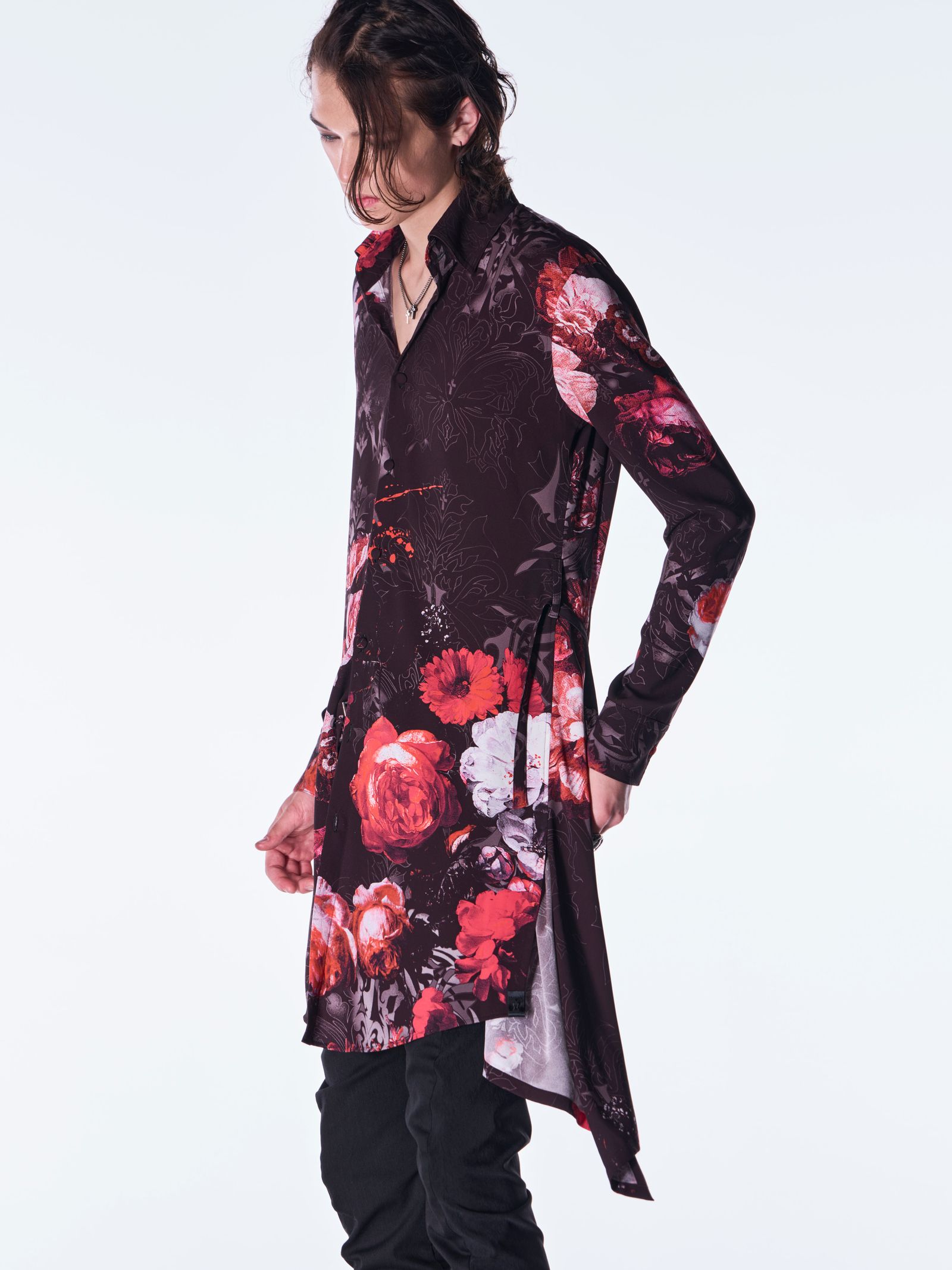 【予約品 6月29日(月) 締切】Goth Flora Flare Shirt / フレアシャツ / ブラック