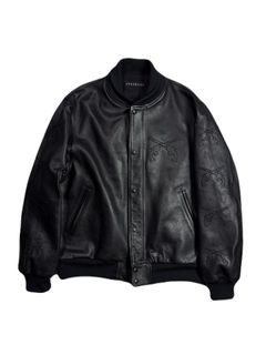 【予約品 3月9日(月) 18:00 締切】COW LEATHER RIB JKT / カウレザー スタジアム ジャンパー / ブラック