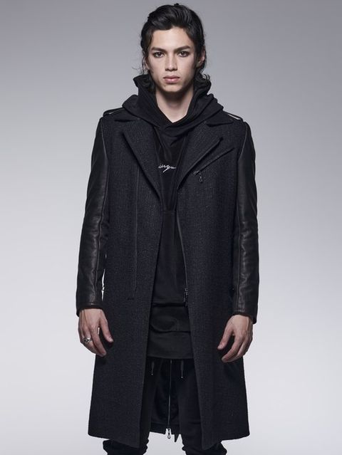 《予約品》ツイード＆袖革 W-RidersLongCoat / Wライダーズロングコート/ ブラック 【kiryuyrik】 10月中旬以降入荷予定