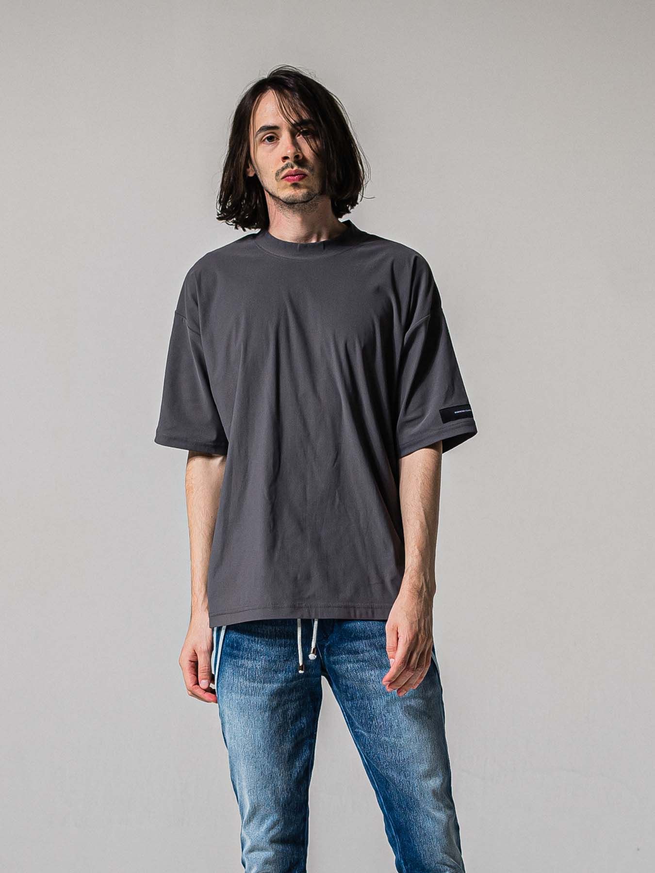 【予約品 11月16日(日) 締切】SIDE RC OVER T / サイドロゴプリント オーバーサイズ ナイロンTシャツ / グレー