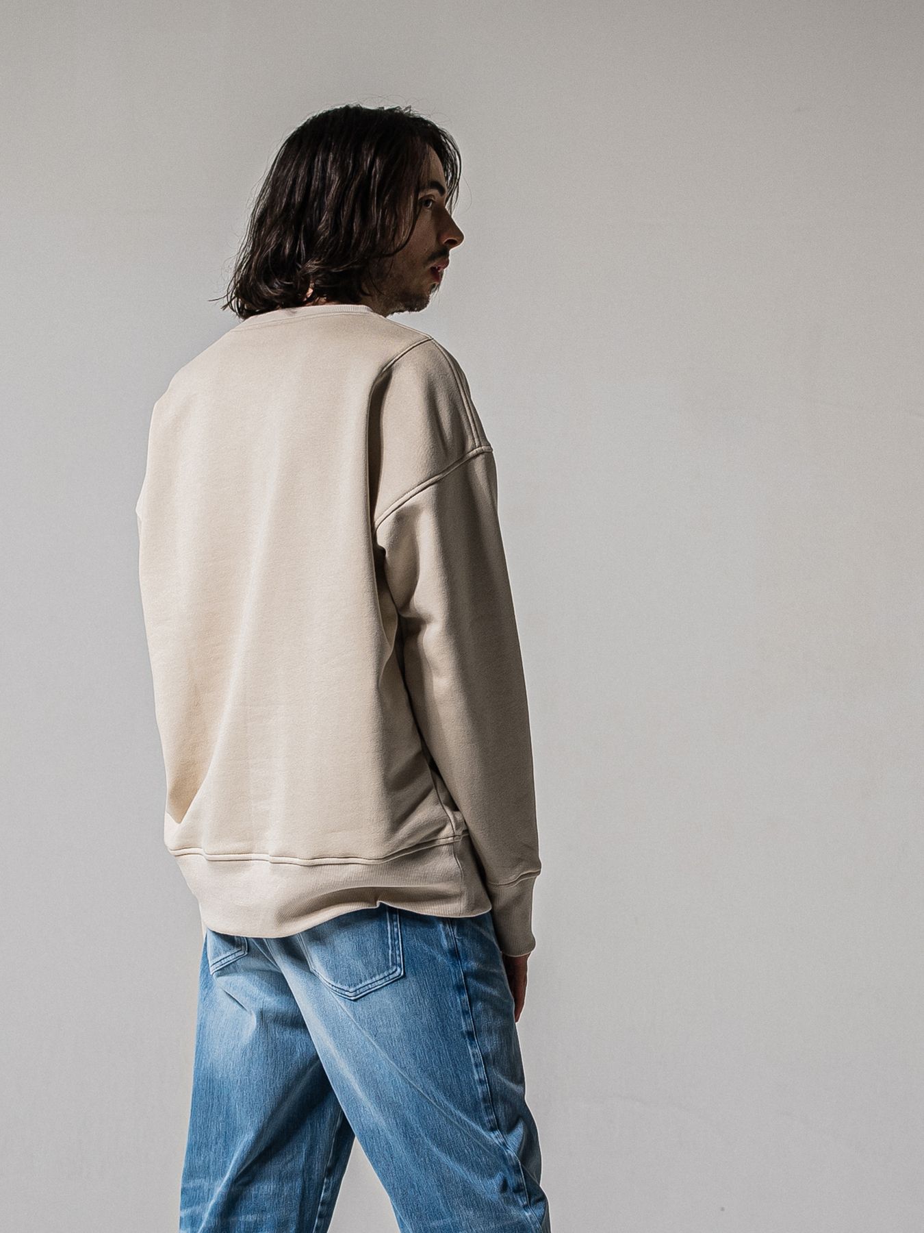 【予約品 11月16日(日) 締切】HF URAKE COLLEGE DROP TRAINER / 裏毛 カレッジロゴルーズ トレーナー / グレージュ