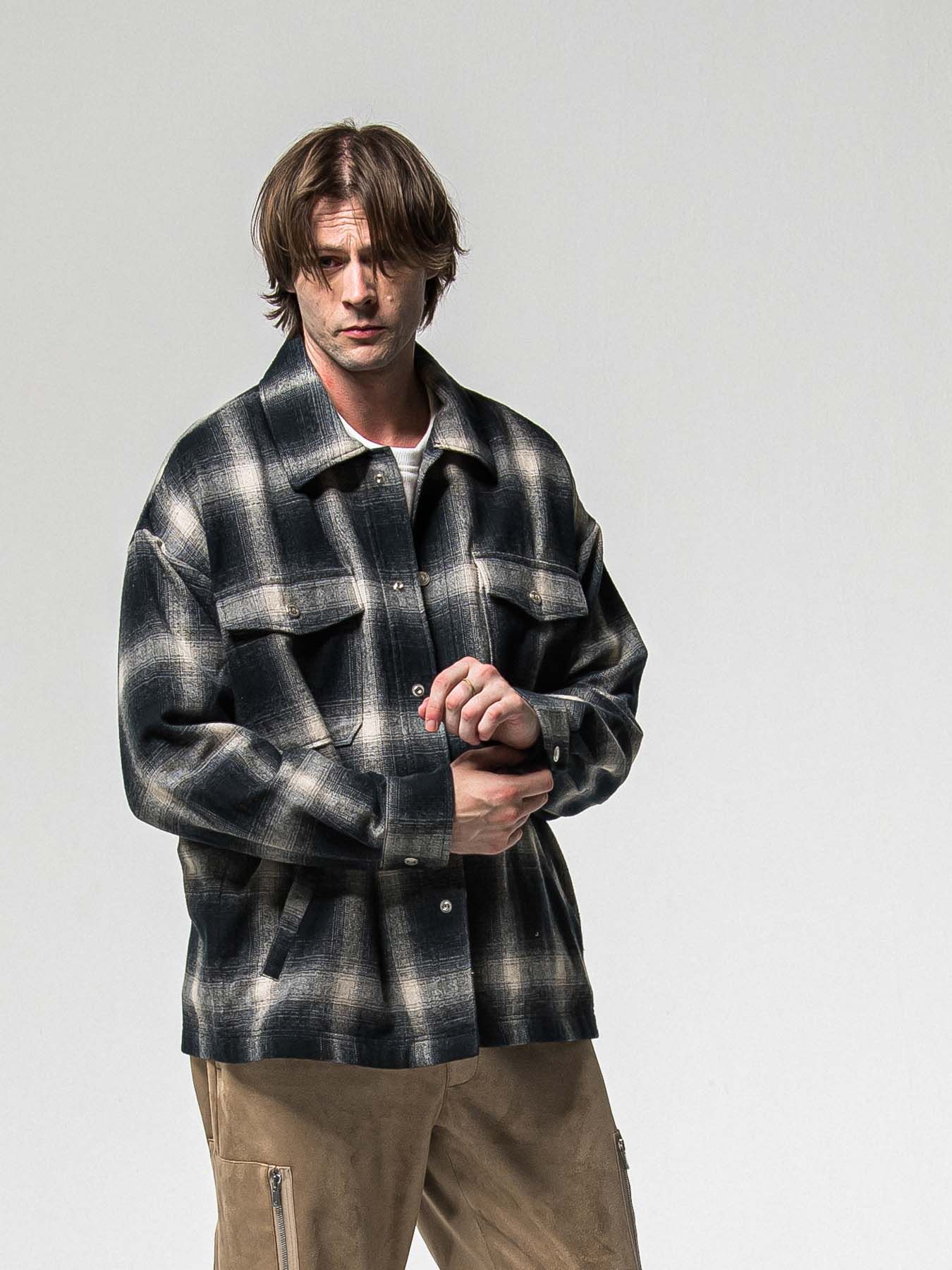 【予約品 8月31日(日) 締切】FLANNEL CHECK JK / フランネルチェック ジャケット / ブラック