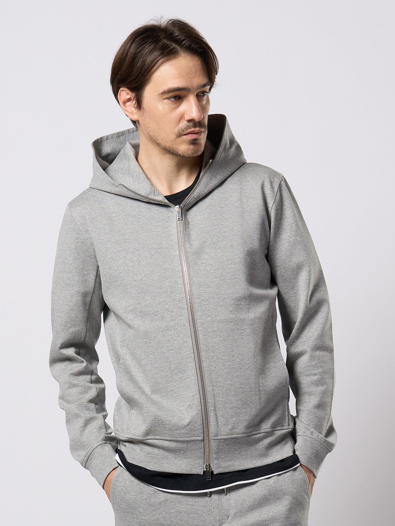 【予約品 9月23日(火) 締切】high neck zip-up parka / ハイネック ジップアップパーカー / 杢グレー