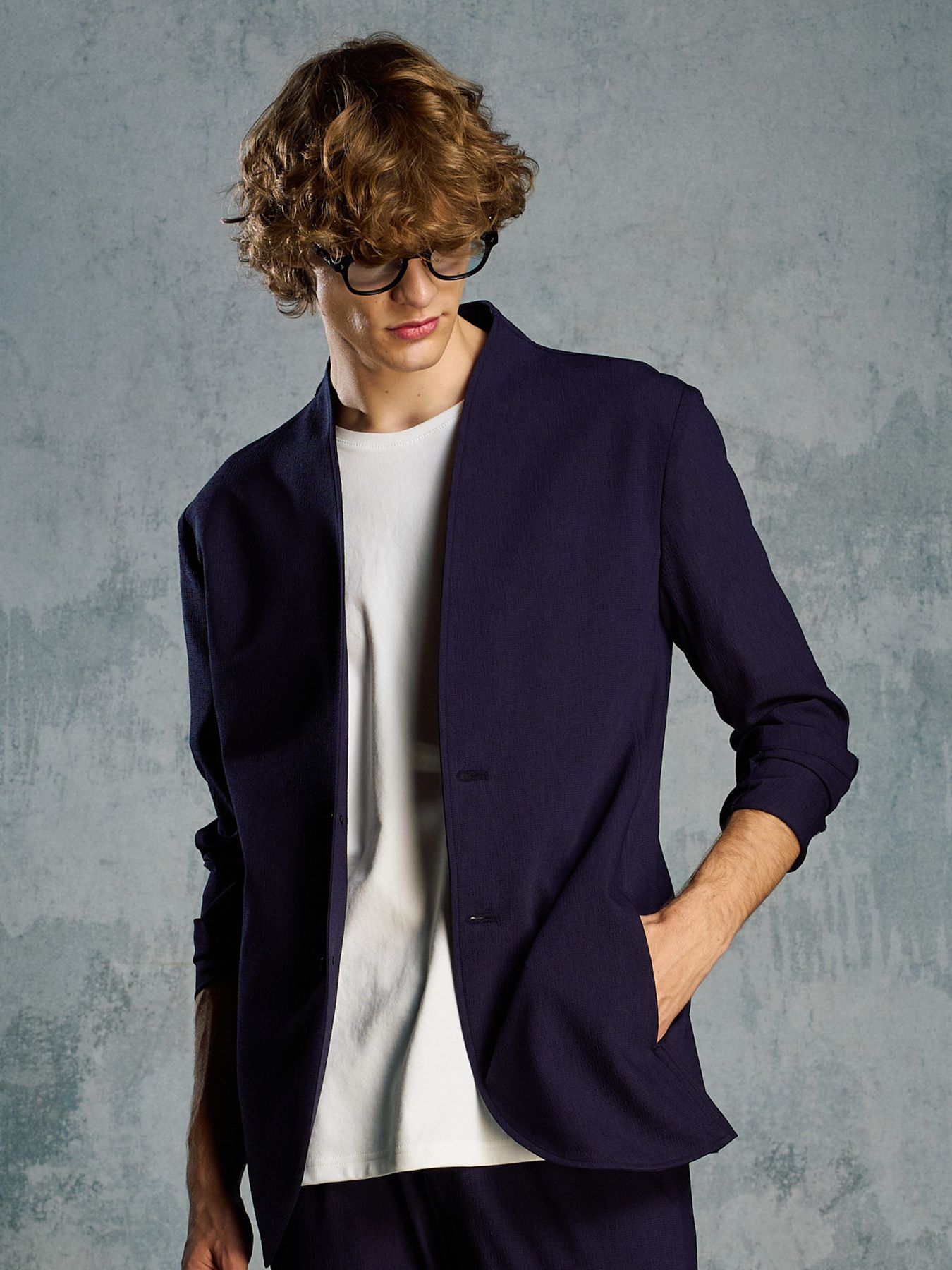 【予約品 1月25日(日) 締切】solid collar single jacket / ソリッドカラー シングル ジャケット / ネイビー