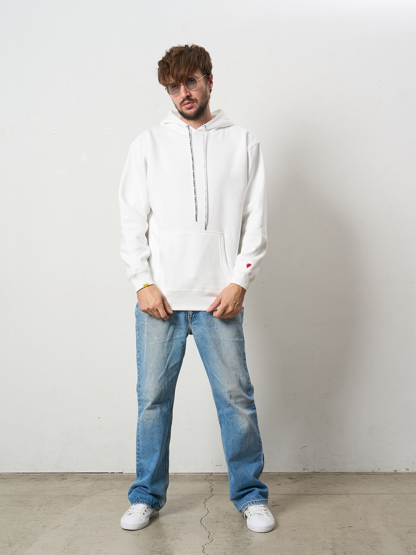 【予約品 5月8日(木) AM10時 締切】 TC裏毛起毛 PEACE AFTER DEATH&マルチパッチワーク プルパーカー / ホワイト
