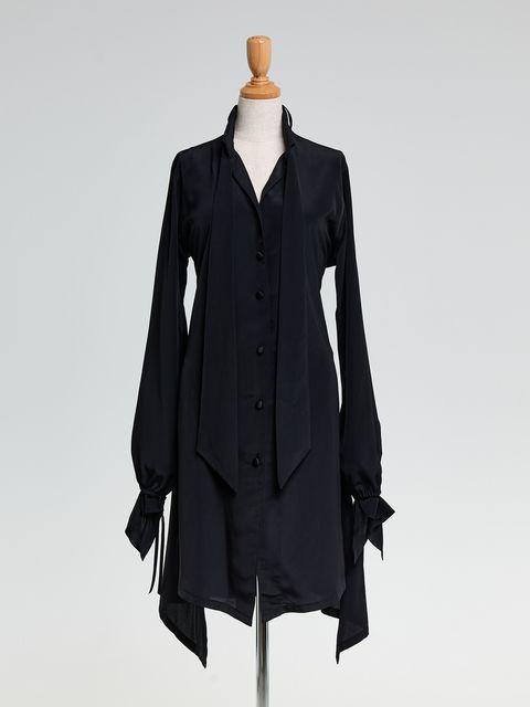 【予約品 10月26日(日) 締切】Wing Collar Flare Ribbon Shirt / ウイングカラー フレアリボンシャツ / ブラック