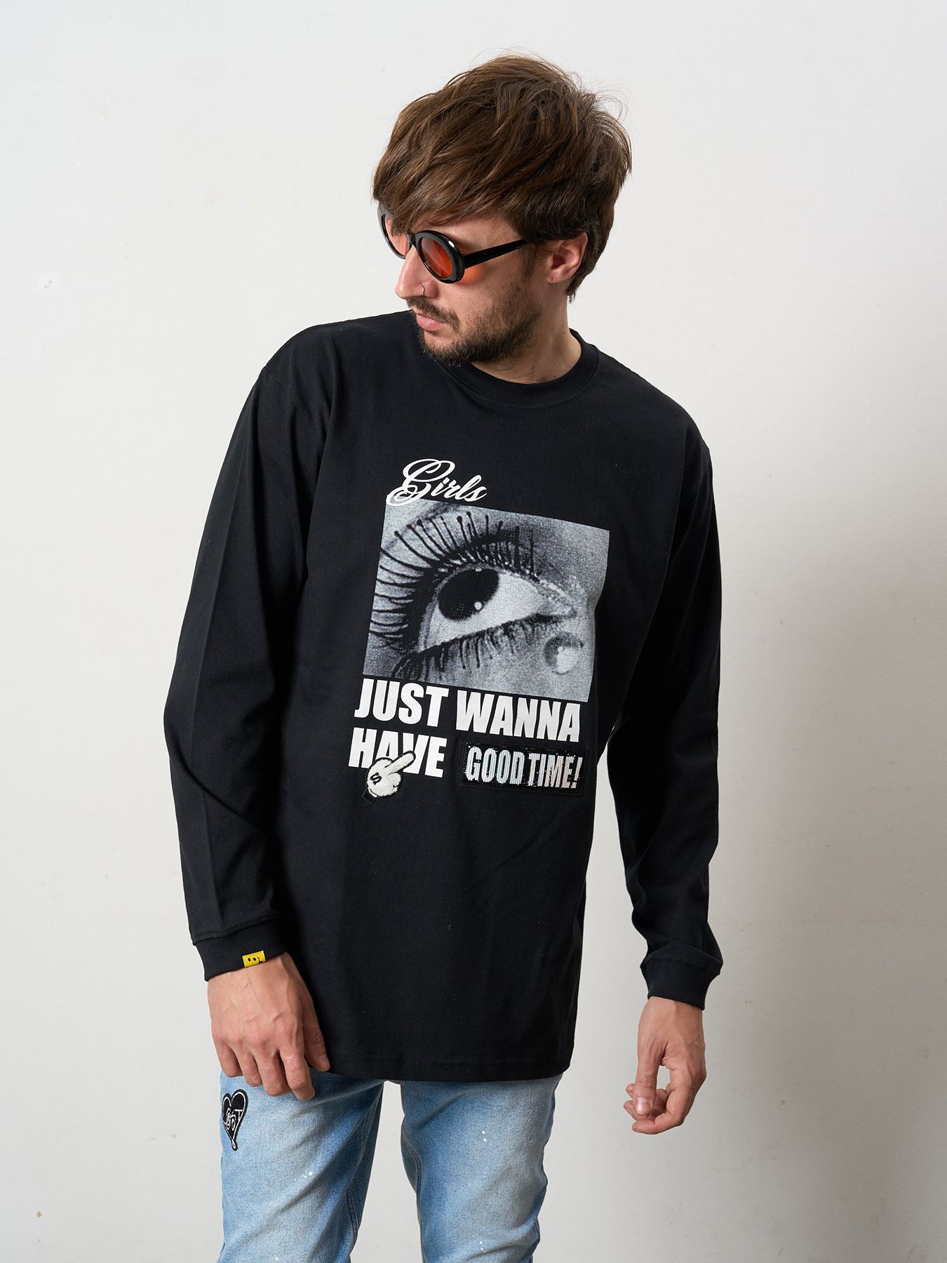 【予約品 5月8日(木) AM10時 締切】 5.6ozコットン天竺JUST WANNA HAVE FUNSシークイン LS Tシャツ / ブラック